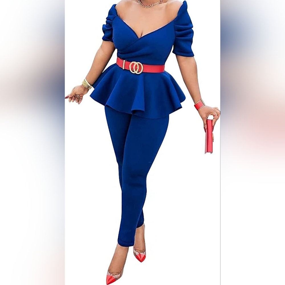 New 2pc Blue Peplum With Matching Legging Women's Set